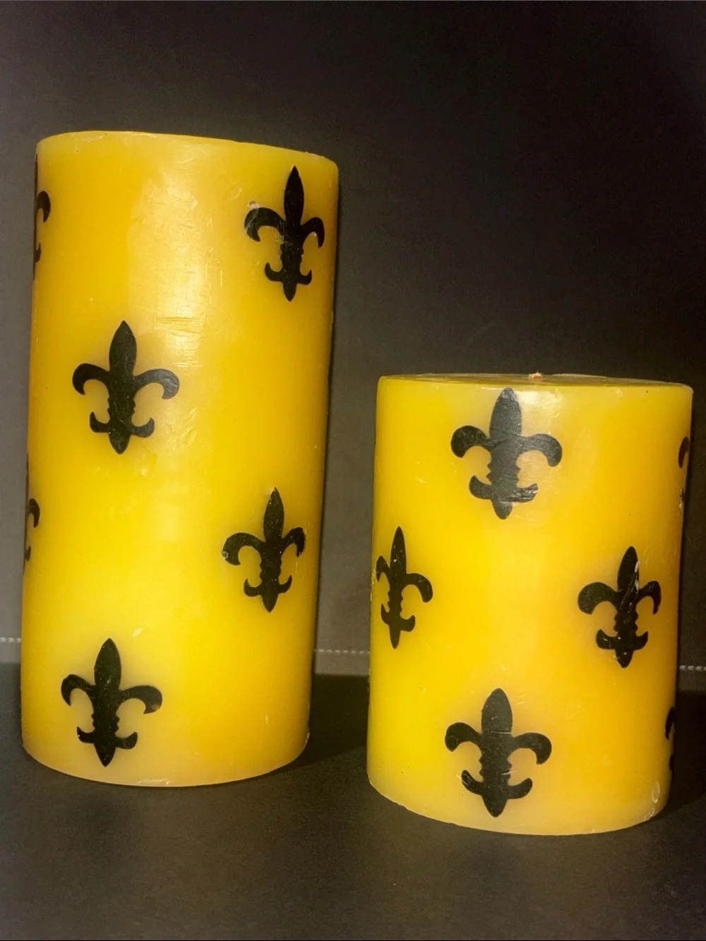 Fleur de Lis pillar candles set (2) yellow French quarter southern style